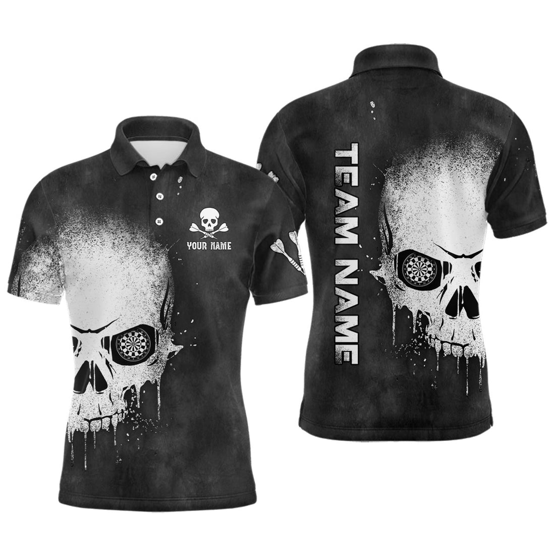 Custom Smoke Skull Black White Dart Shirt Scary Jerseys Men's Polo Shirt S-5XL