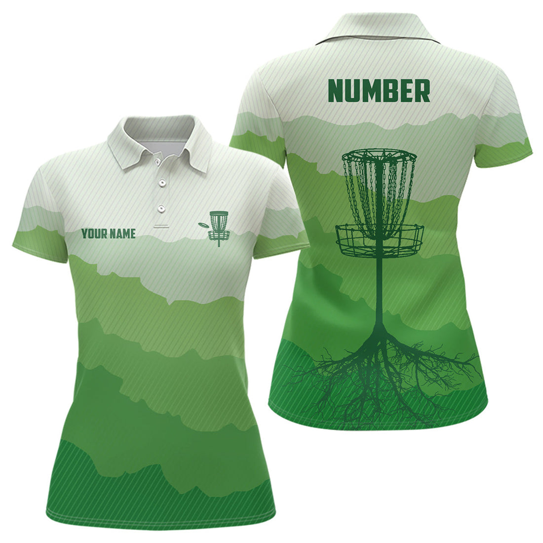 Custom Green Sunset Disc Golf Shirt with Basket Design for Women's Polo Shirts S-5XL