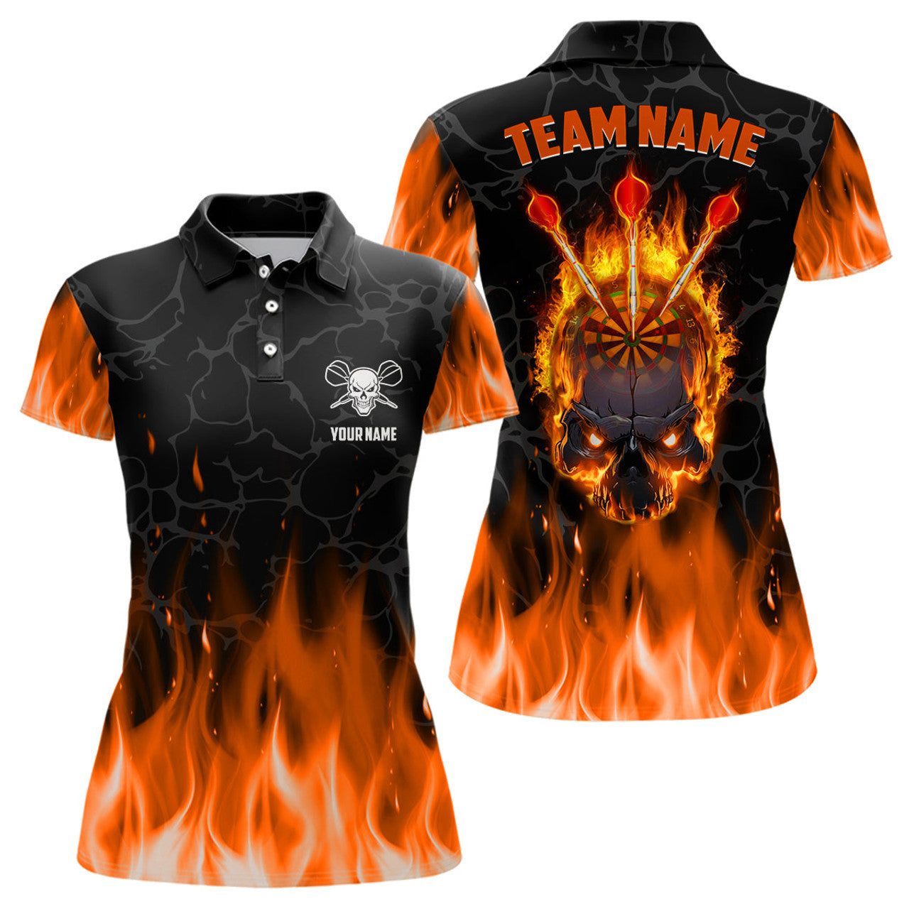 Custom Orange Flame Skull Darts Scary Darts Women's Polo Shirt S-5XL