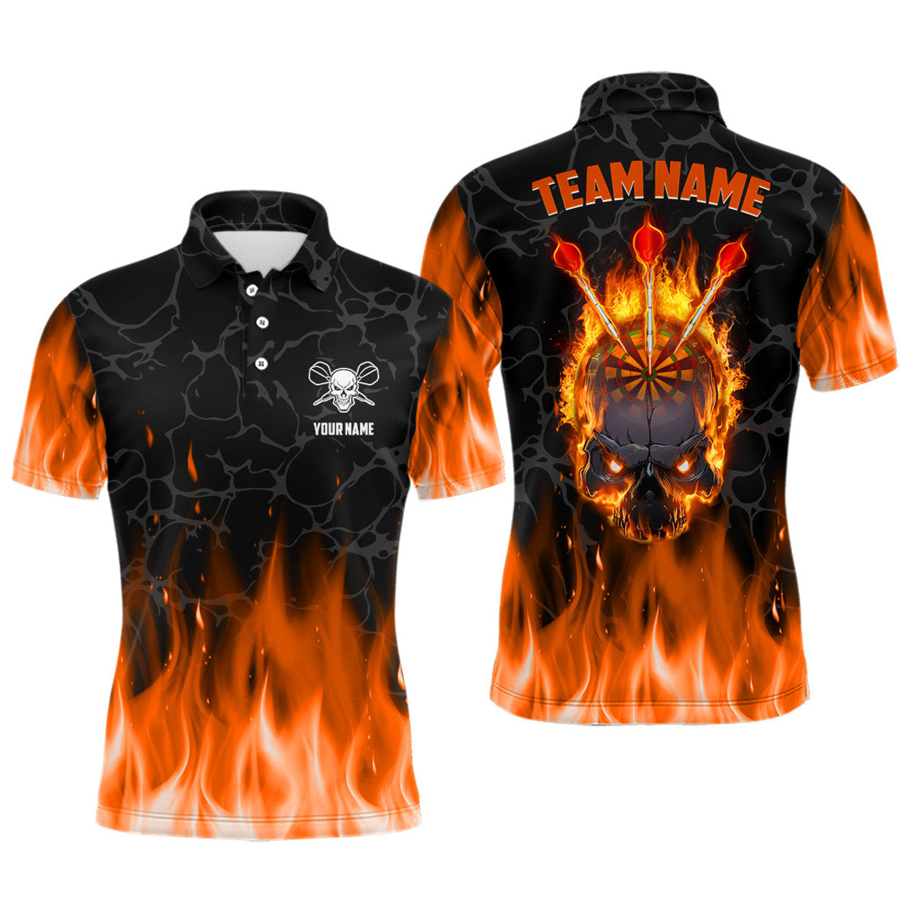 Custom Orange Flame Skull Scary Darts Shirt Dart Jerseys Men's Polo Shirt S-5XL