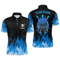 Custom Name Blue Flame Skull Scary Darts Jersey Men's Polo Shirt S-5XL