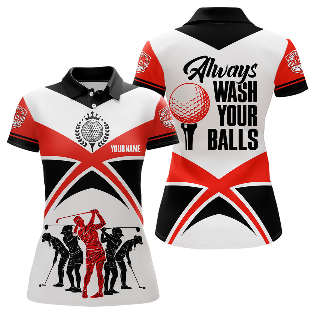 Custom Always Wash Your Balls Orange Black Golf Gift Shirts Women's Polo Shirts S-5XL