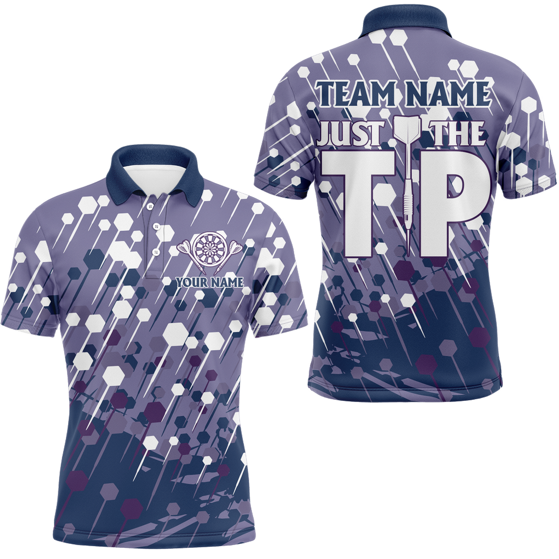 Custom Navy Purple Darts Pattern Cool Darts for Team Men's Polo Shirt S-5XL