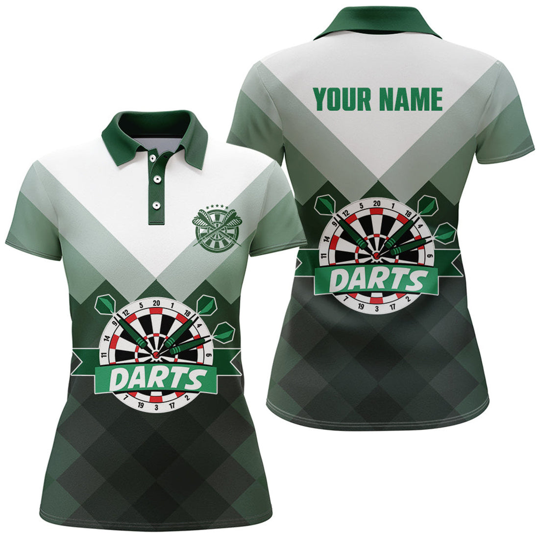 Custom Personalized Green Geometric Pattern Darts Shirt Women's Polo Shirts S-5XL