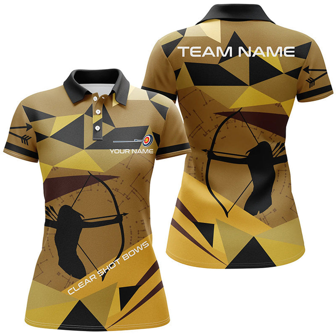 Custom Name Archery Target Design with Bow Silhouette Women's Polo Shirts S-5XL