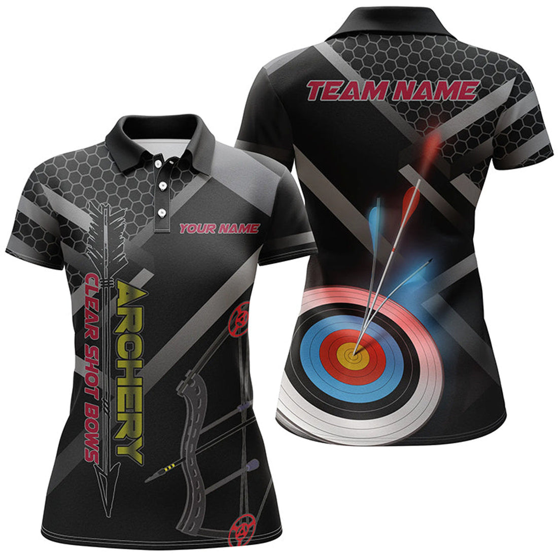 Custom Archery Team Polo with 3D Target Bow Design Women's Polo Shirts S-5XL