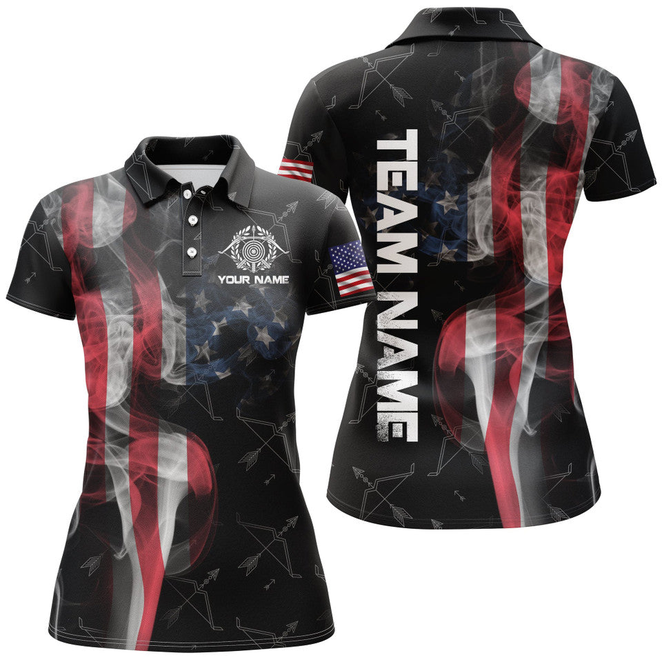 Custom Vintage Smoke US Flag Archery Bows Polo Shirts For Women's Polo Shirts S-5XL