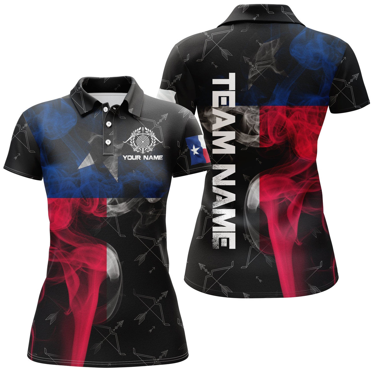 Custom Vintage Smoke Texas Flag Archery for with Bows Women's Polo Shirts S-5XL