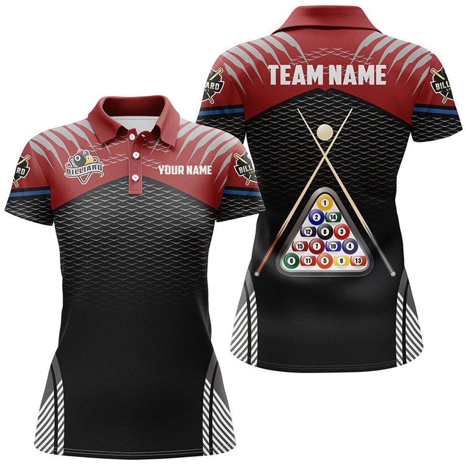Custom Name 8 Ball Billiards Red Black Sport Style 3D Polo Women's Polo Shirts S-5XL