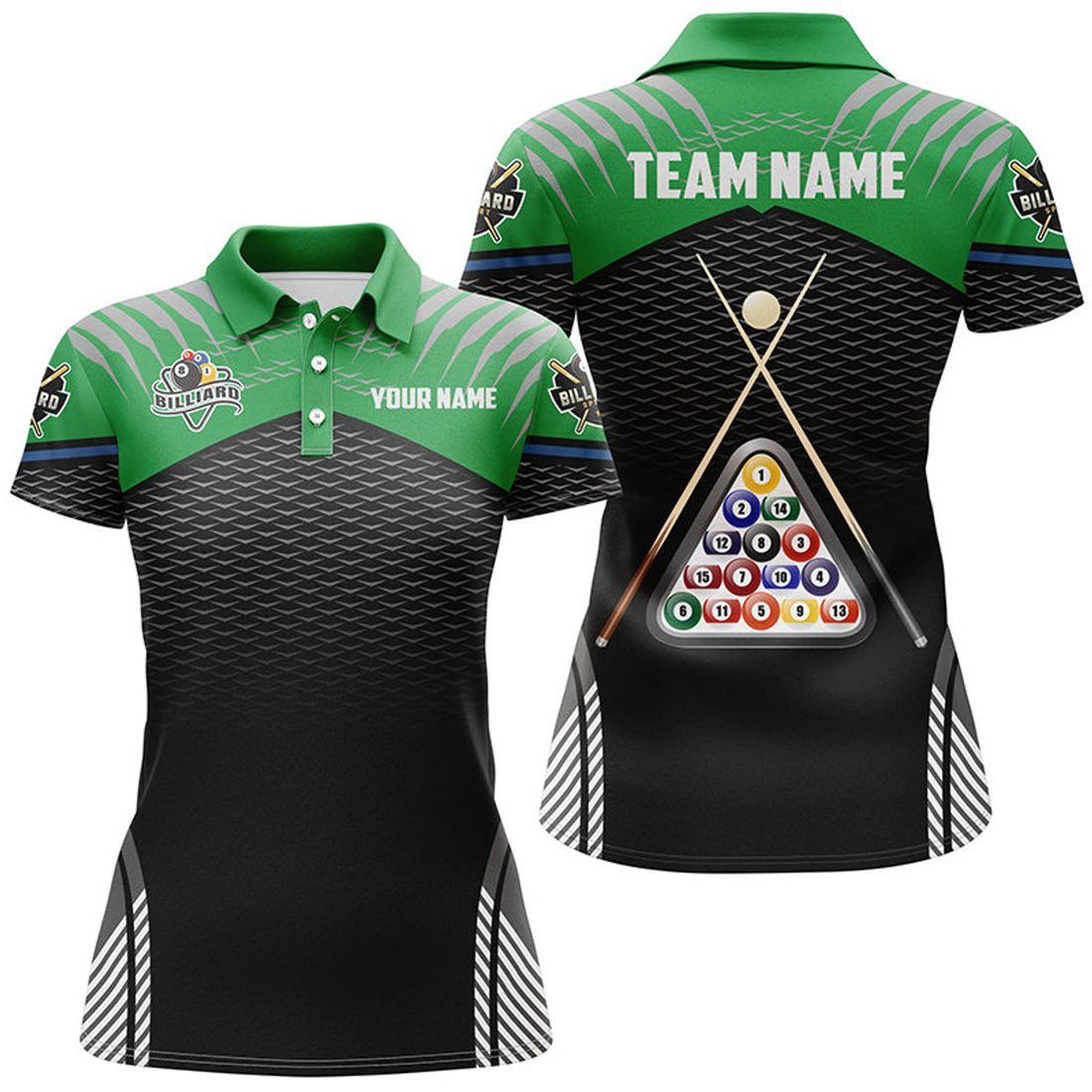 Custom Personalized Sport Green 8 Ball Billiard For Women's Polo Shirts S-5XL