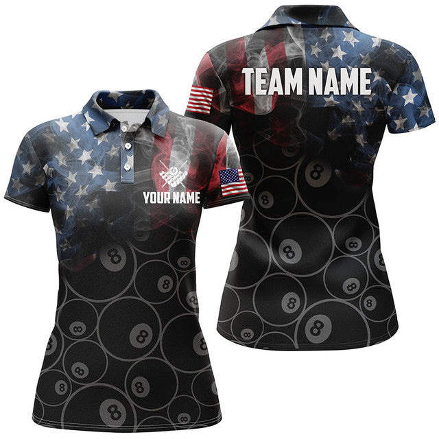 Custom 8 Ball Pool Team Vintage Smoke US Flag Billiard Women's Polo Shirts S-5XL