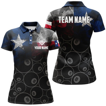 Custom Vintage Smoke Texas Flag 8 Ball Pool Team Women's Polo Shirts S-5XL