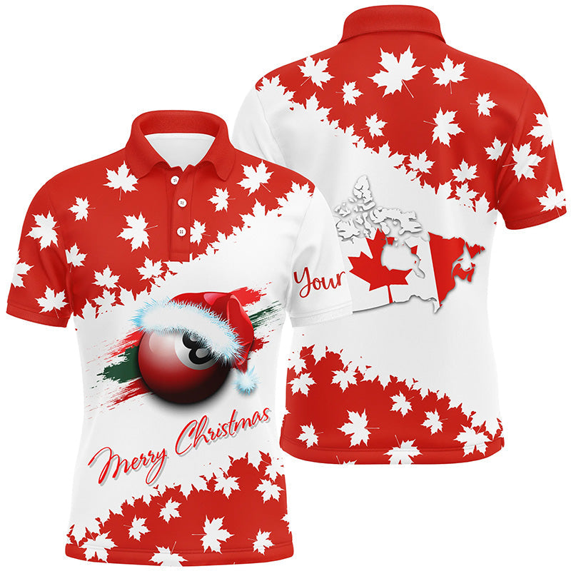 Personalized Merry Christmas 8 Ball Pool Canadian Flag Billiard Men's Polo Shirt