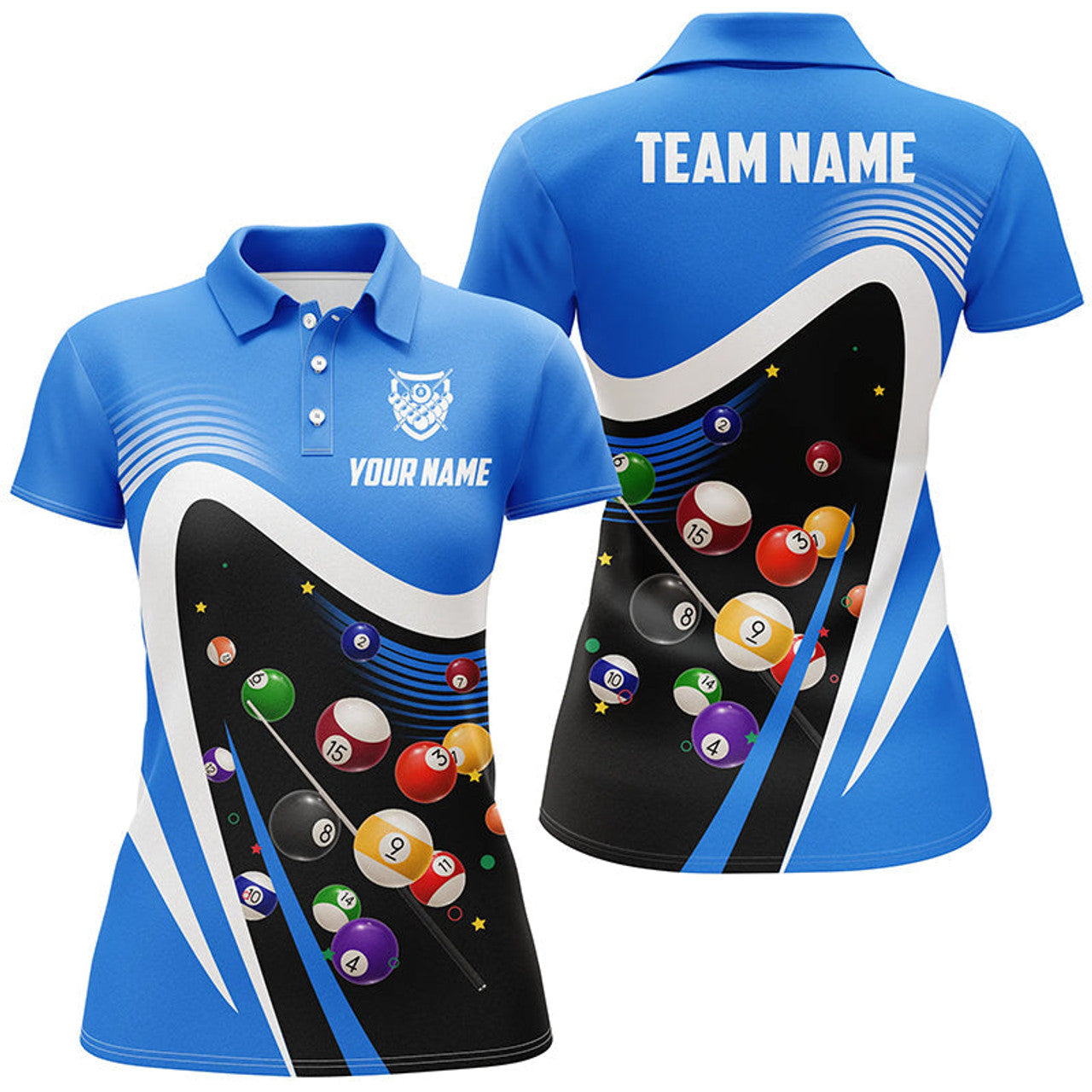 Custom Blue 8 Ball Billiard Team 3D Sport Polo Shirts for Women's Polo Shirts S-5XL