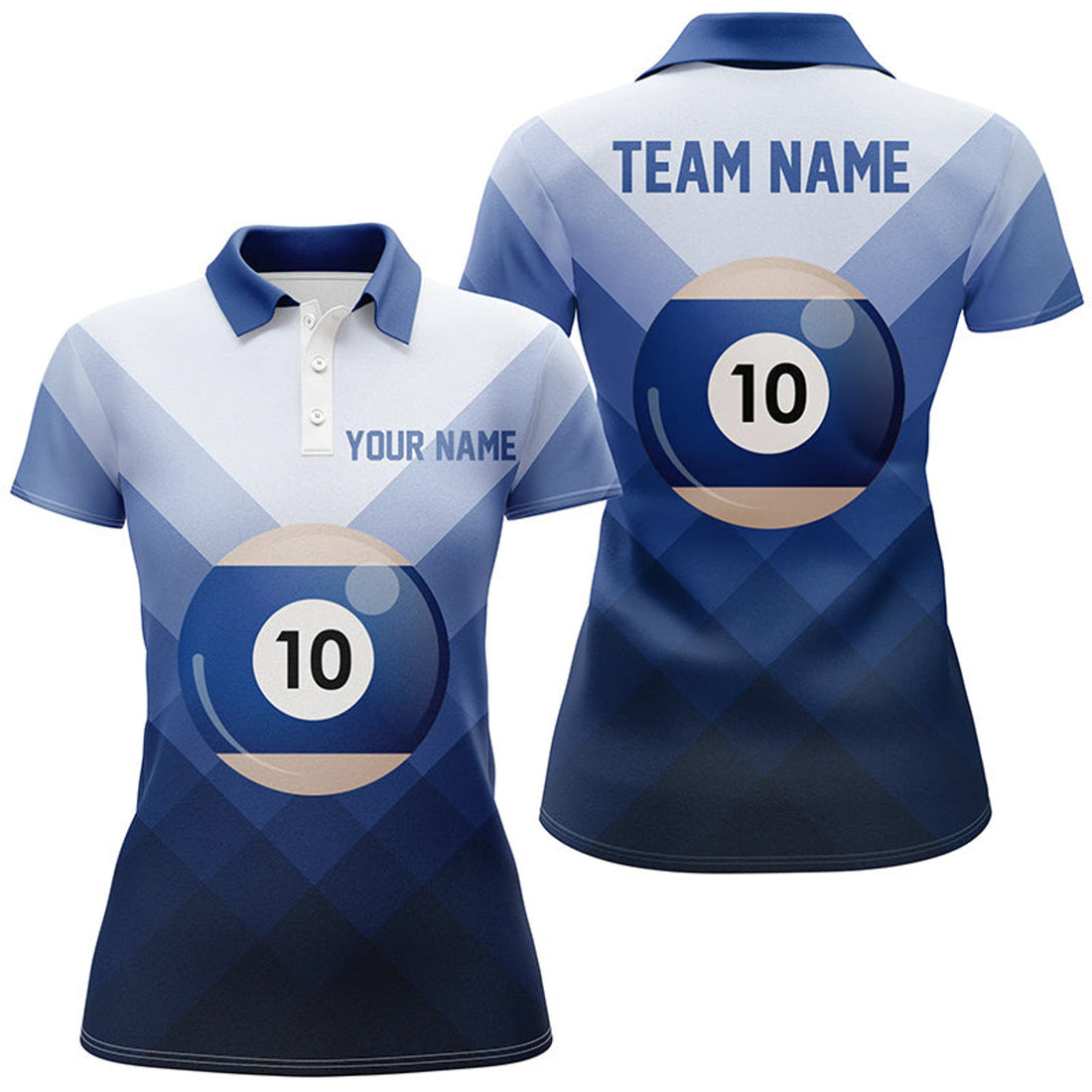 Custom Personalized Blue 10 Ball Billiard For Women's Polo Shirts S-5XL