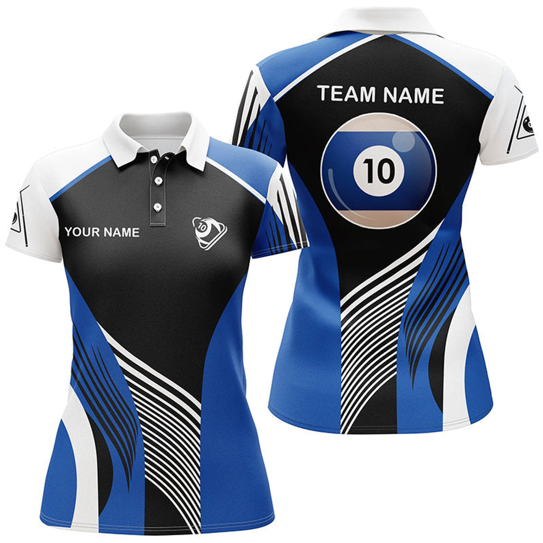 Custom Personalized Blue 10 Ball Billiard For Women's Polo Shirts S-5XL