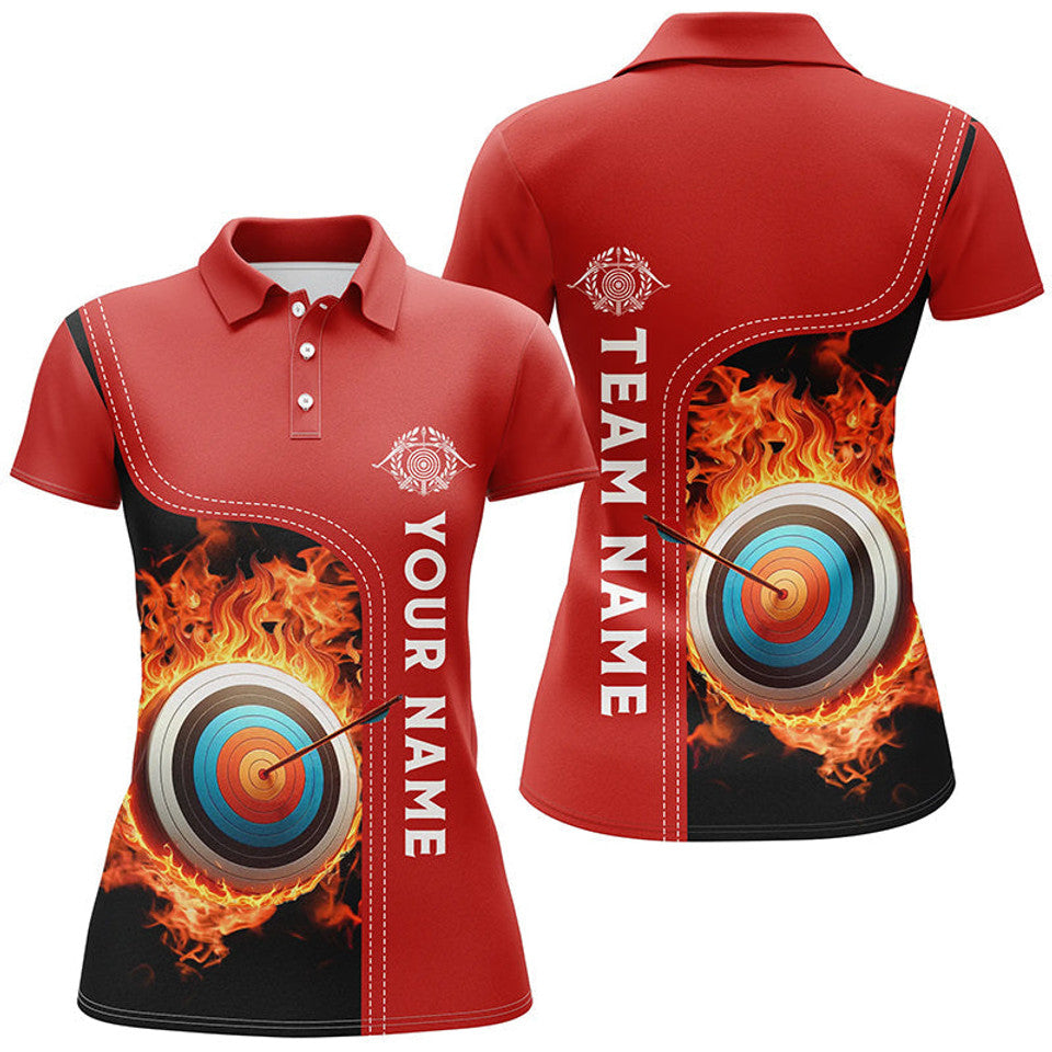 Custom Black Red Flaming Archery Team 3D Shirt Women's Polo Shirts S-5XL