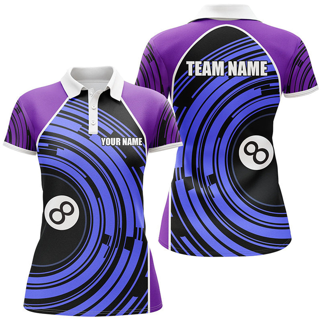 Custom Personalized Purple Blue 8 Ball Billiard Women 3D Polo Shirt Size S-5XL