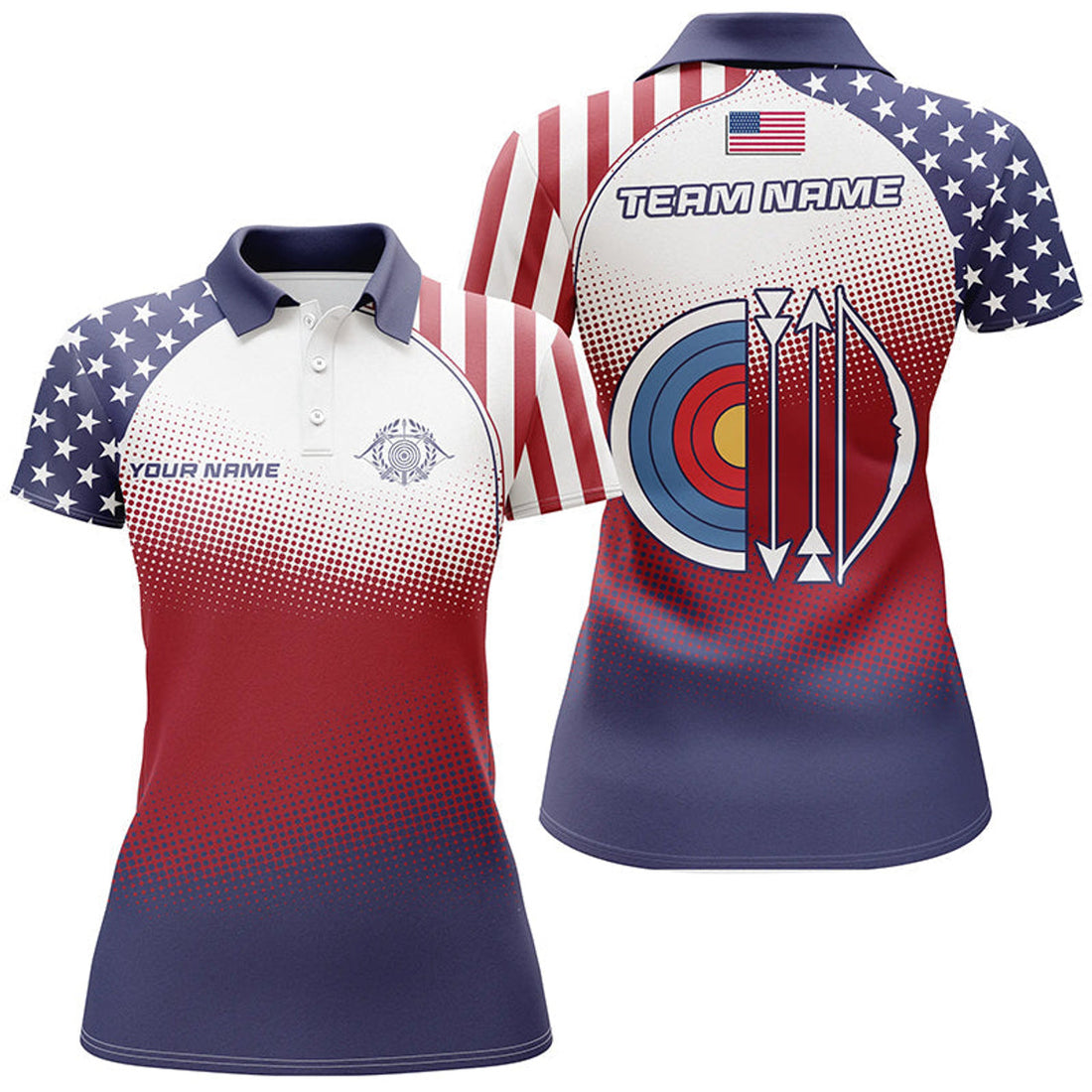 Custom American Flag Archery Design Polo Shirt Women's Polo Shirts S-5XL