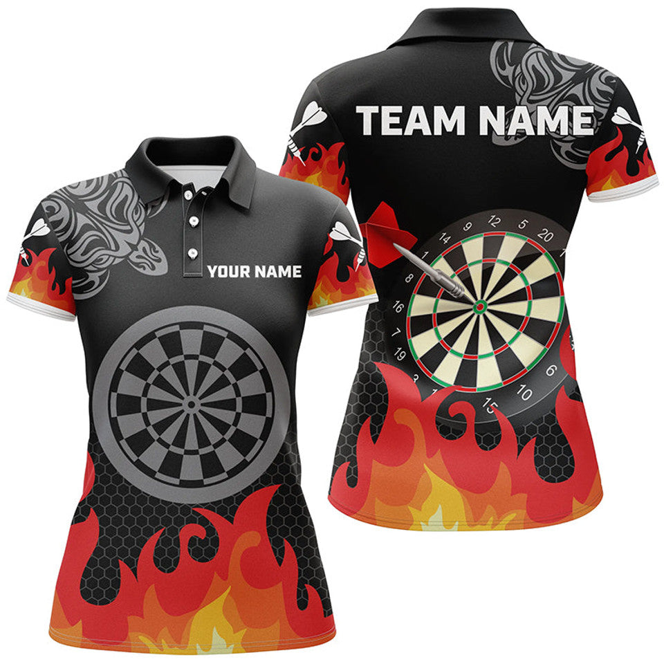 Custom Name Flame 3D Dartboard Shirt for Dart Team Apparel Women's Polo Shirts S-5XL