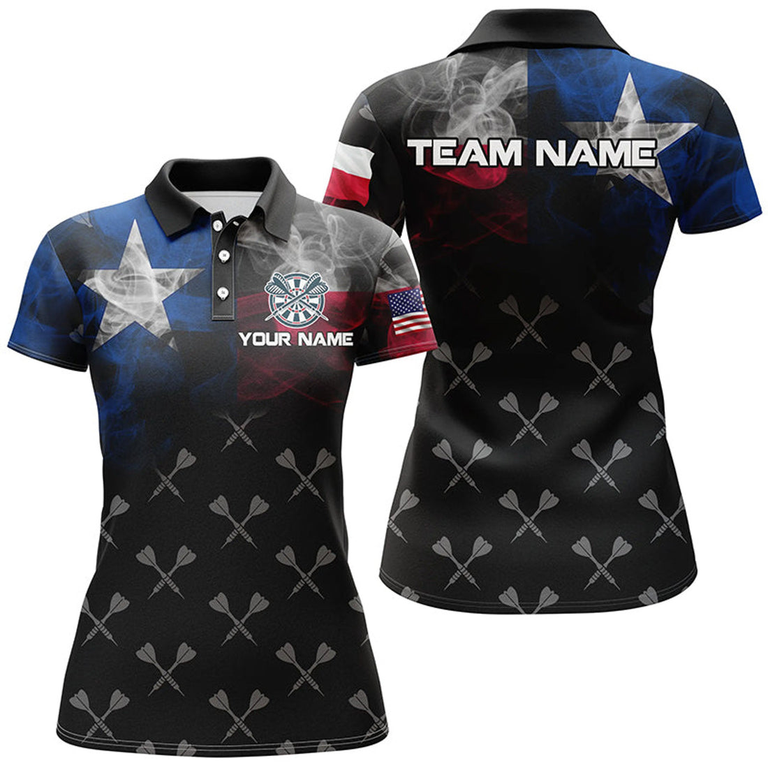 Custom Smoke Texas Flag Dart Polo Shirts Patriotic Darts Women's Polo Shirts S-5XL