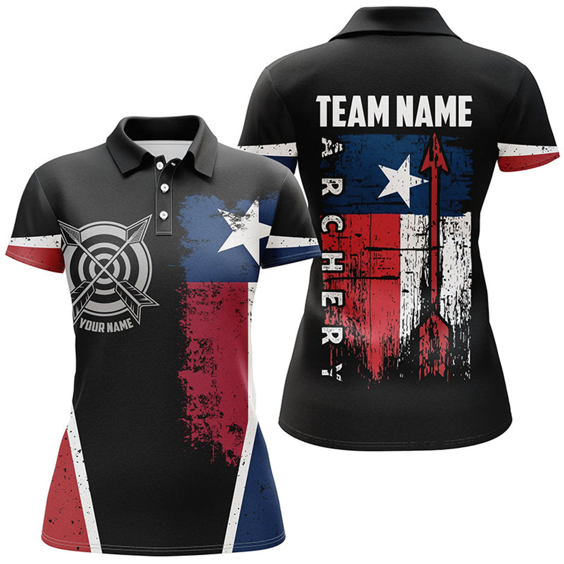 Custom Personalized Vintage Texas Flag Archery for Women's Polo Shirts S-5XL