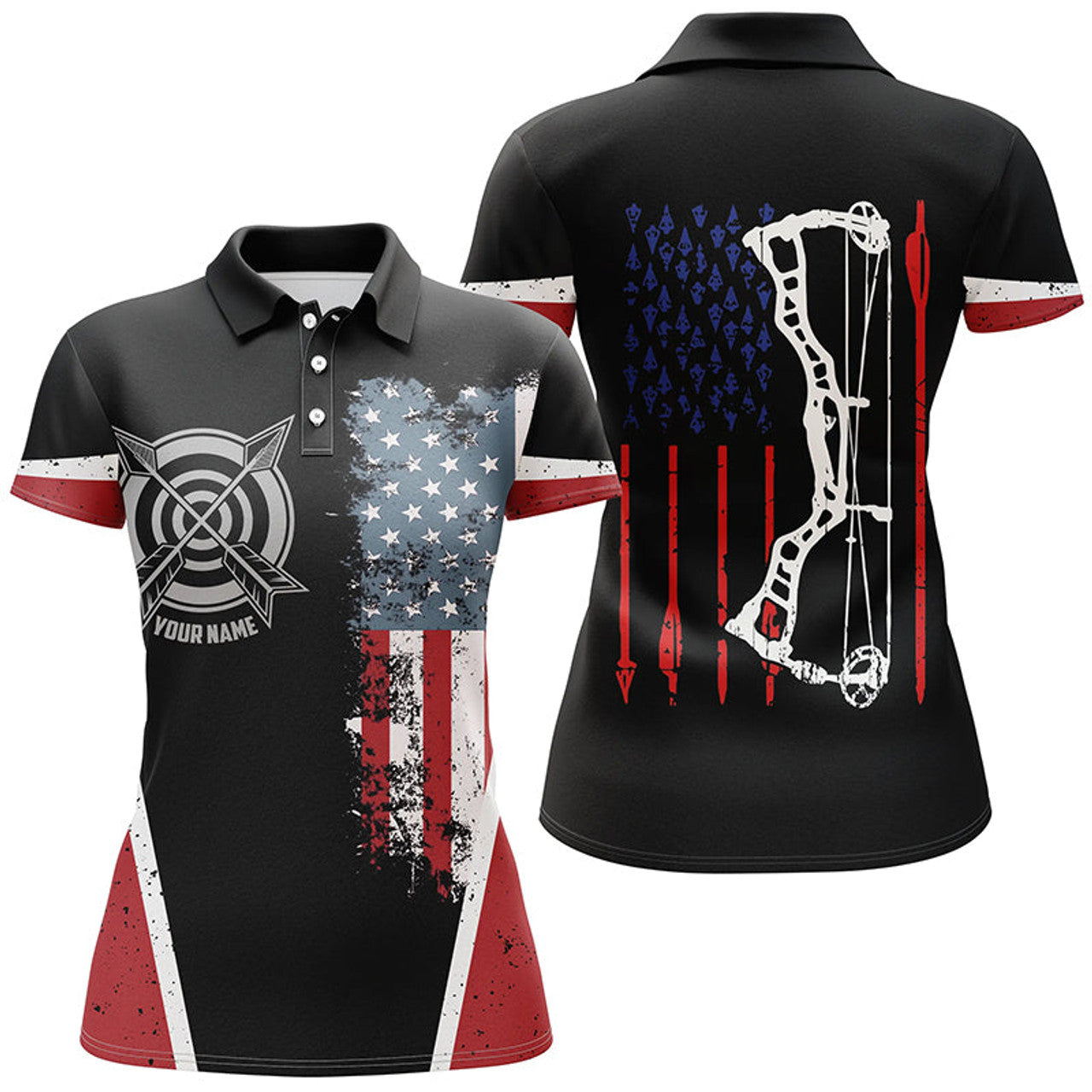 Personalized Vintage American Flag Target Archery For Women's Polo Shirts S-5XL