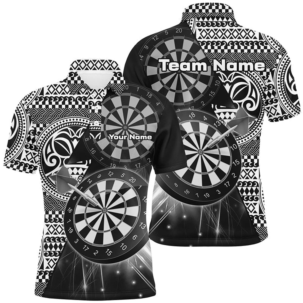 Personalized Tribal White Black Dart Jerseys Men's Polo Shirt S-5XL