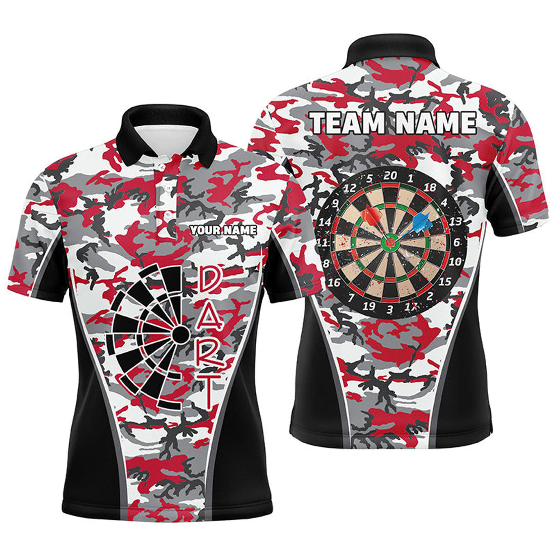Personalized Red Camo Dart Jersey Custom Dart Team Shirt Men's Polo Shirt S-5XL