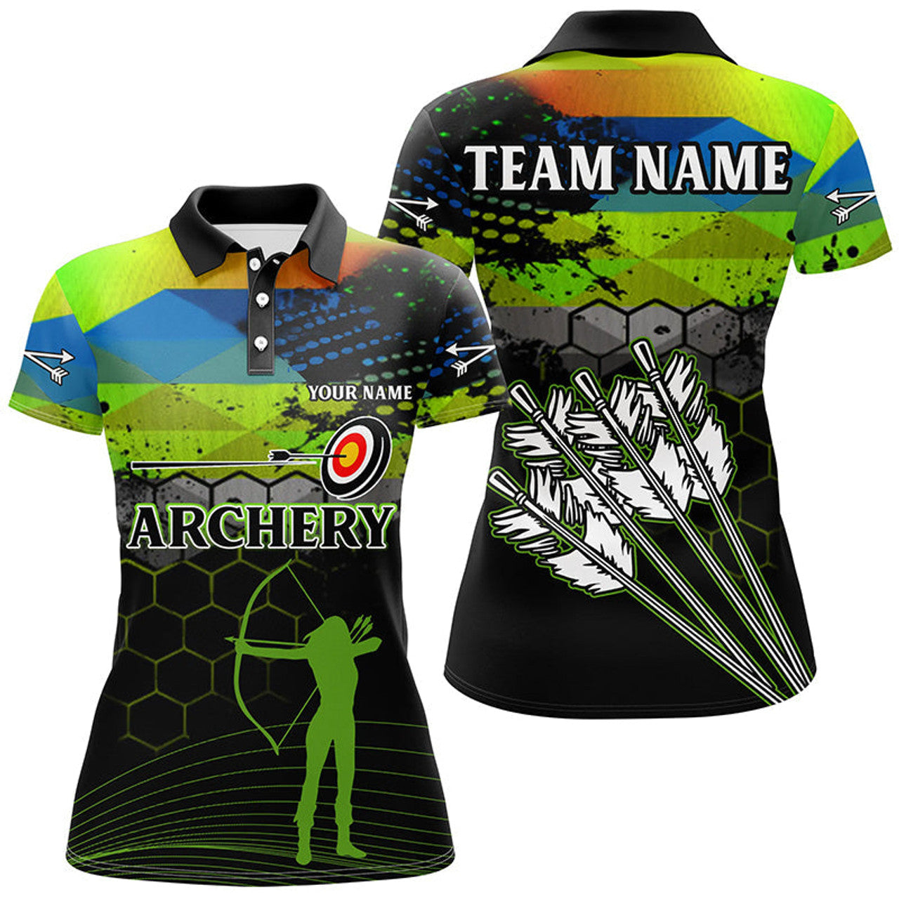 Custom Green 3D Arrows Archery Silhouette Design Women's Polo Shirts S-5XL
