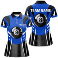 Custom Name Blue Black 8 Ball Pool Billiard Design Women's Polo Shirts S-5XL