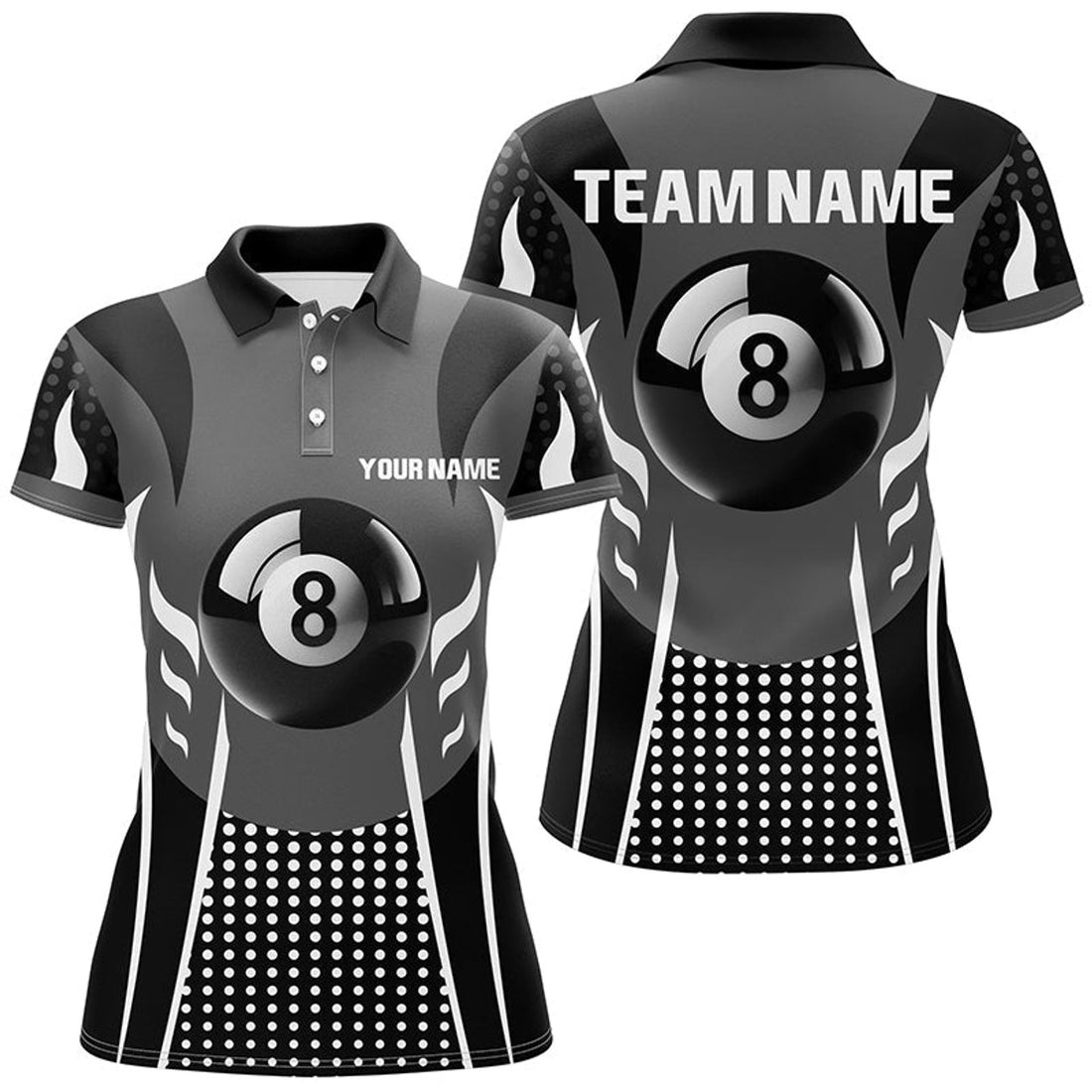 Custom Personalized White Black 8 Ball Billiard 3D for Women's Polo Shirts S-5XL