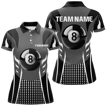 Custom Personalized White Black 8 Ball Billiard 3D for Women's Polo Shirts S-5XL