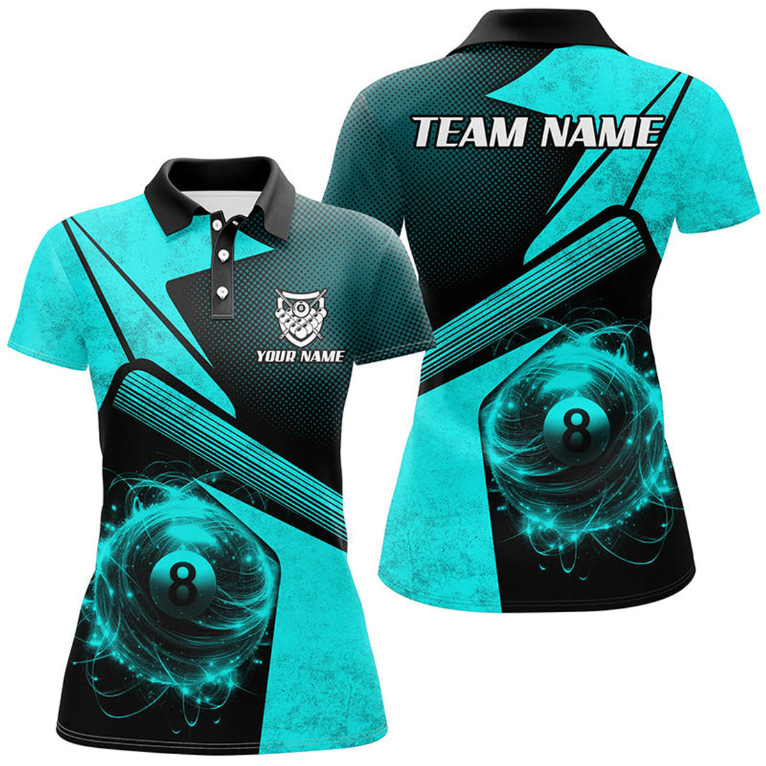 Custom Personalized Sport Blue 8 Ball Billiard For Women's Polo Shirts S-5XL
