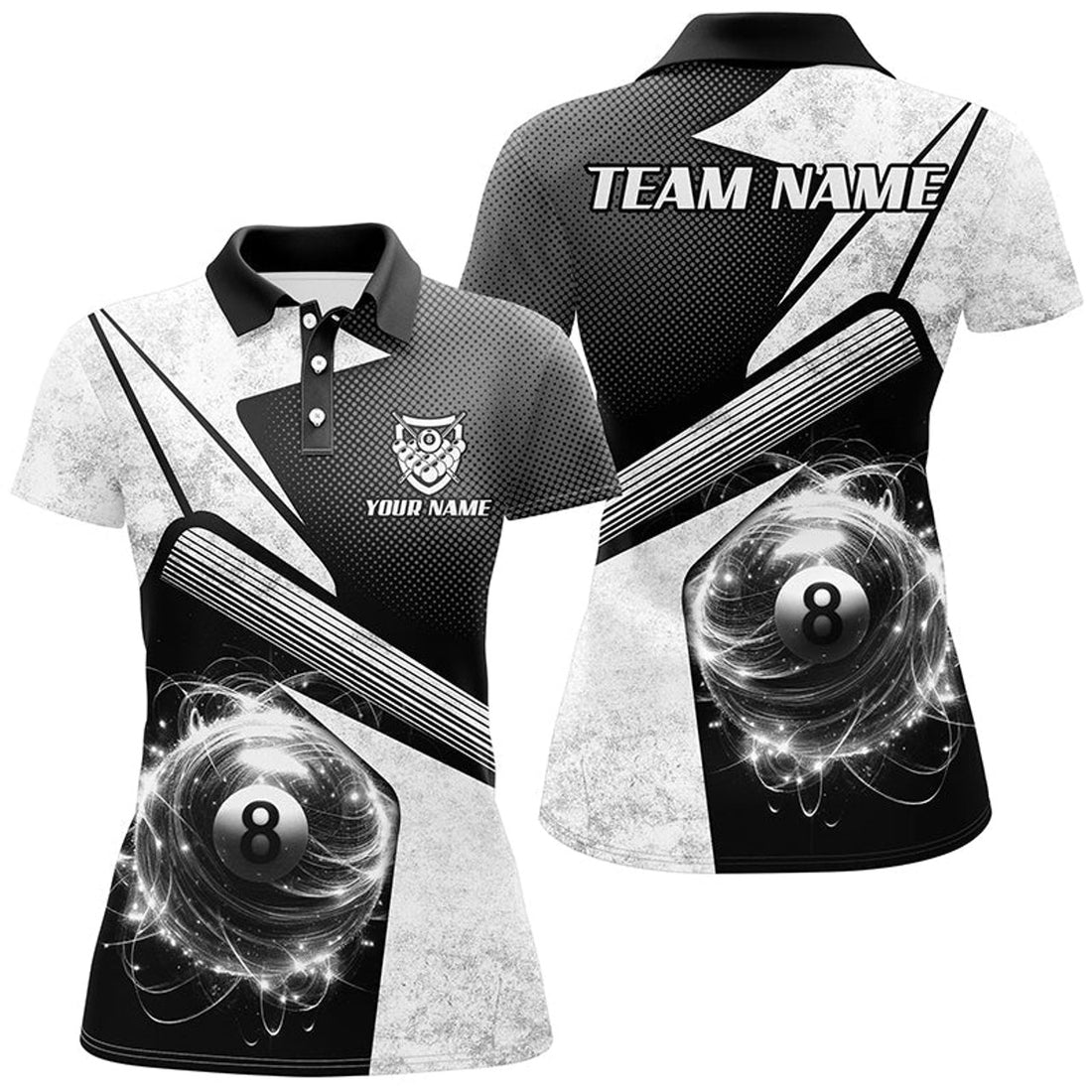 Custom Personalized White 8 Ball Billiard 3D for Women's Polo Shirts S-5XL