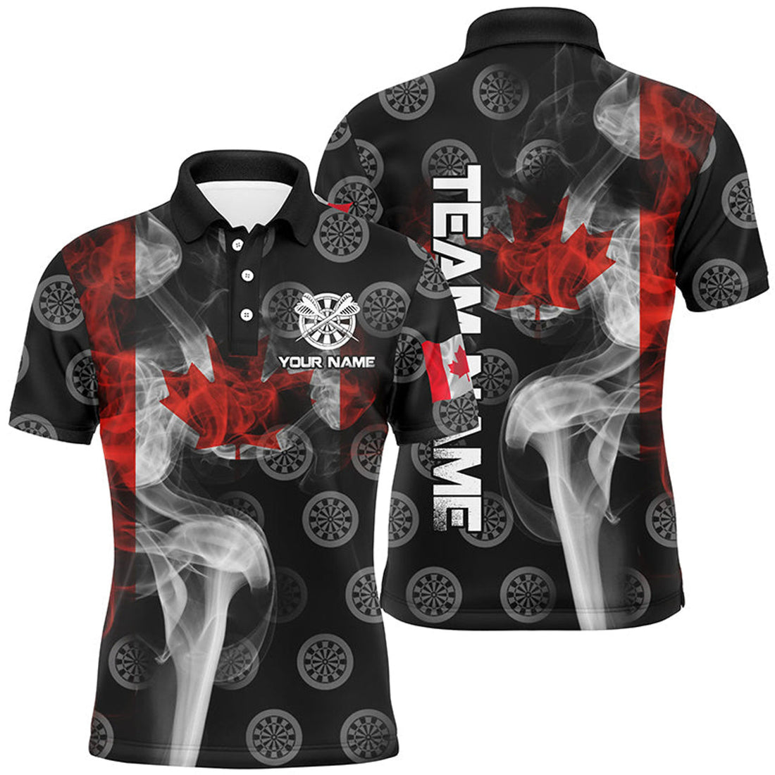 Custom Name Smoke Canada Flag Dart Jersey Men's Polo Shirt S-5XL