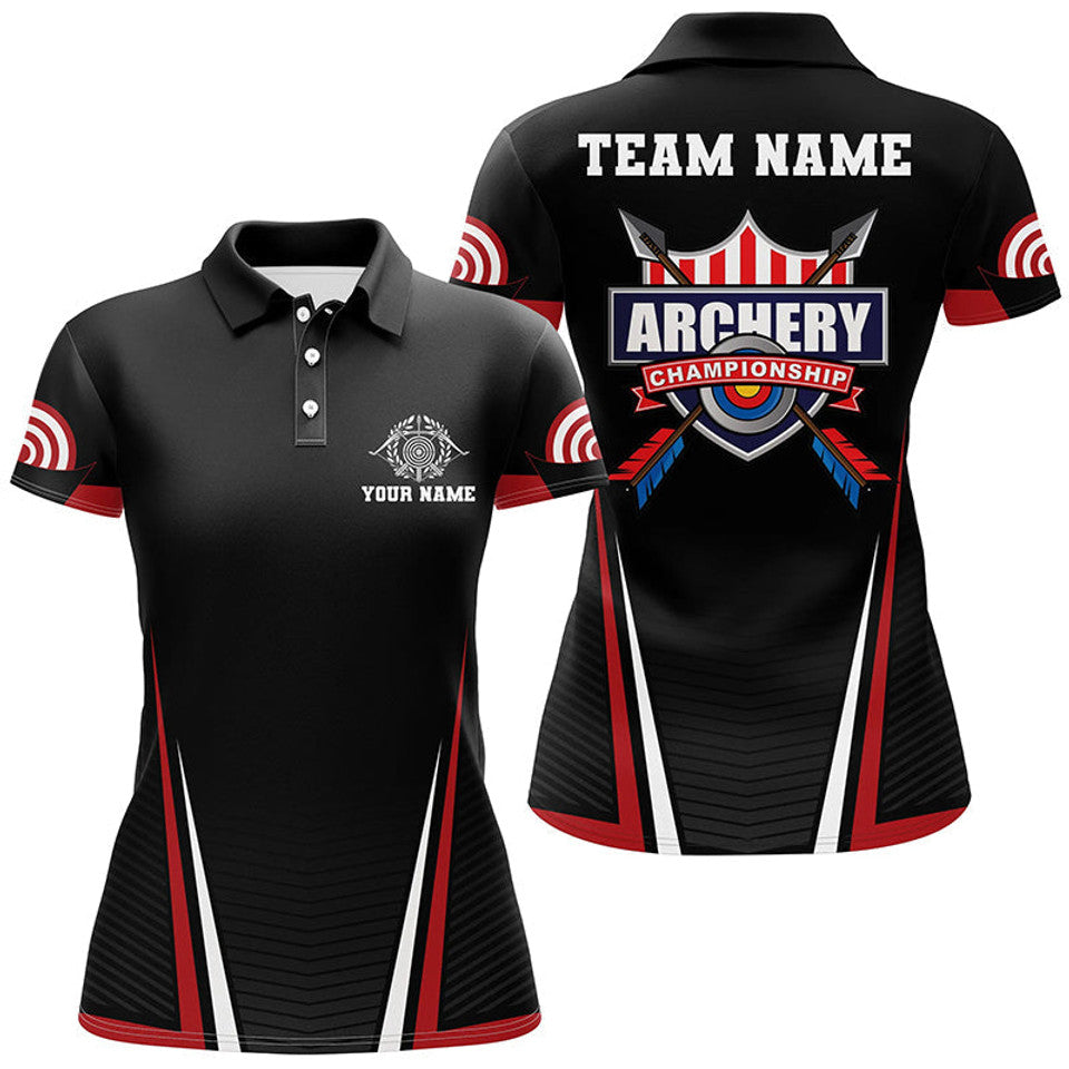 Custom US Flag 3D Target Red Black Arrows Archery Women's Polo Shirts S-5XL