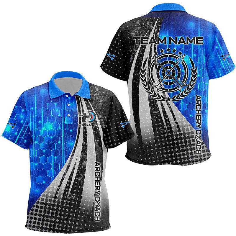 Personalized Blue Black Archery Coach Premium Polo Shirt S-5XL