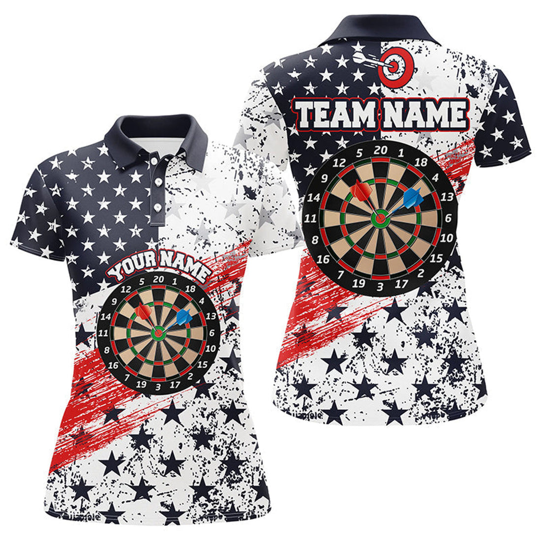 Custom Personalized American Flag Darts for Dart Team Women's Polo Shirts S-5XL