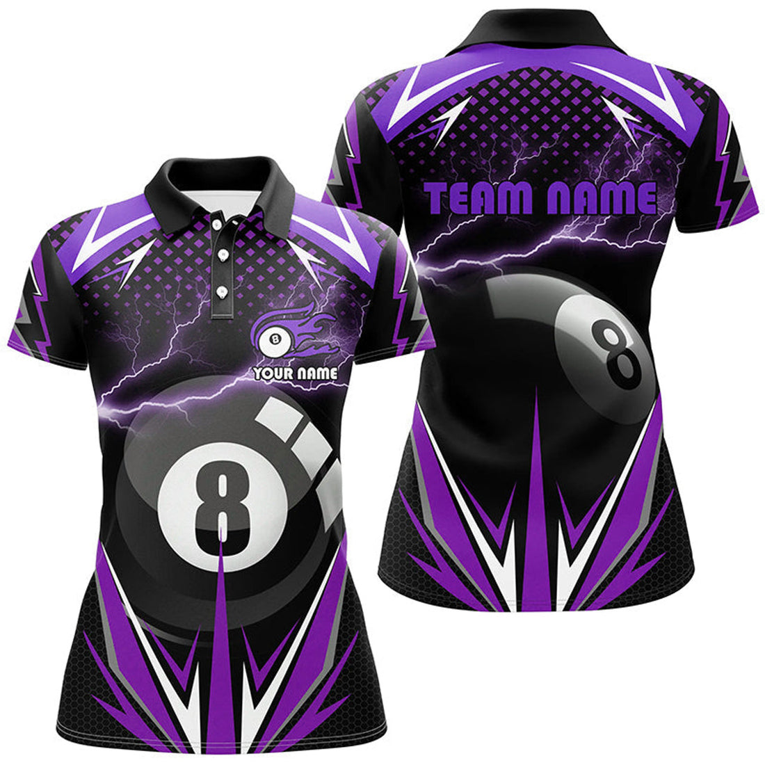 Custom Thunder Purple Billiard 8 Ball 3D Shirt Women's Polo Shirts S-5XL