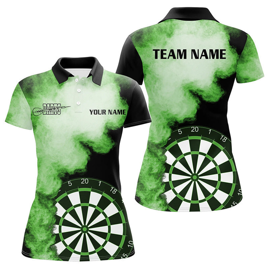 Custom Green Flame Darts Personalized Dart Polo for Women's Polo Shirts S-5XL