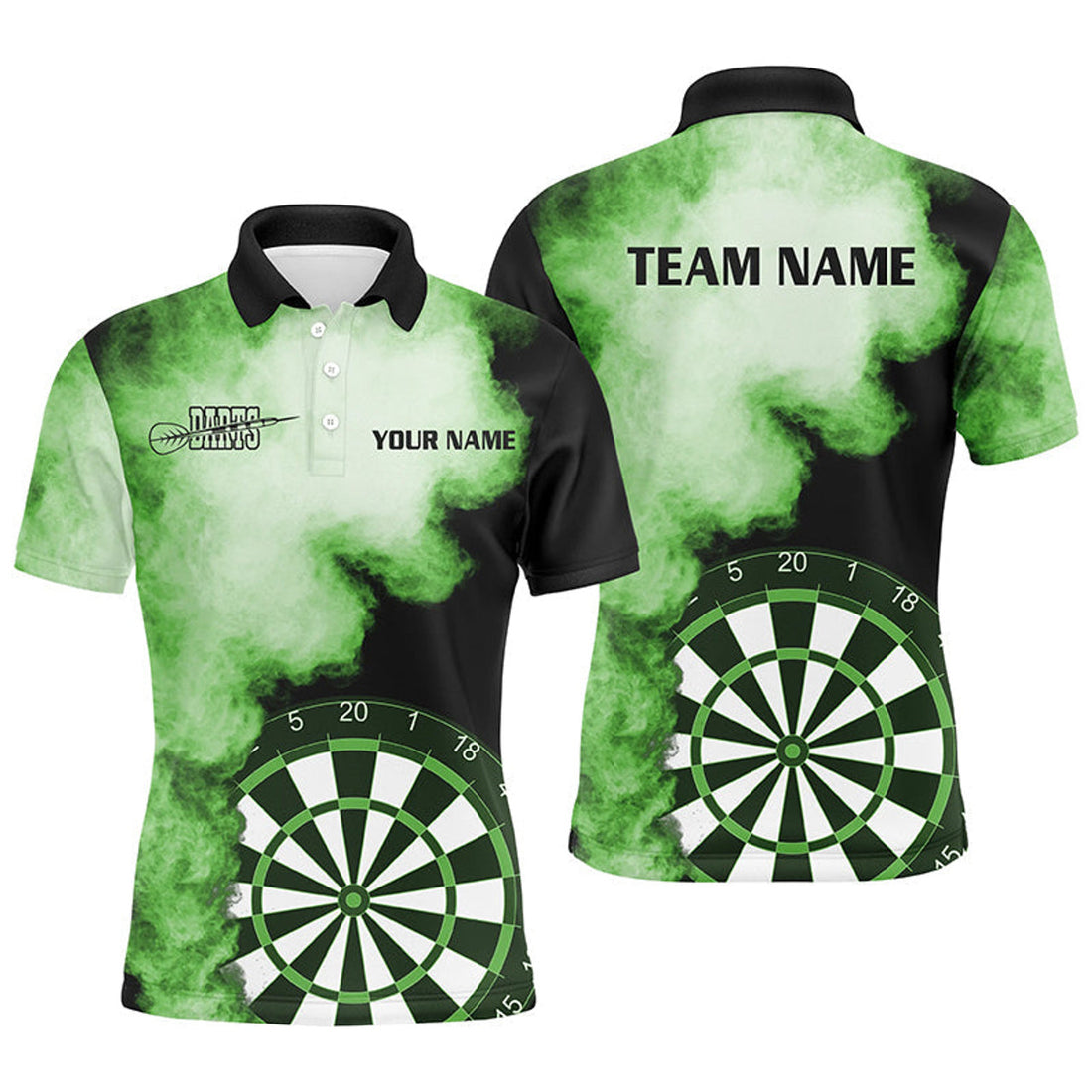 Personalized Green Flame Darts Jersey Men's Polo Shirt S-5XL