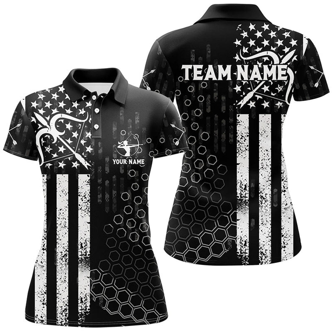 Custom American Flag Archery Shirt With Bows For Women's Polo Shirts S-5XL