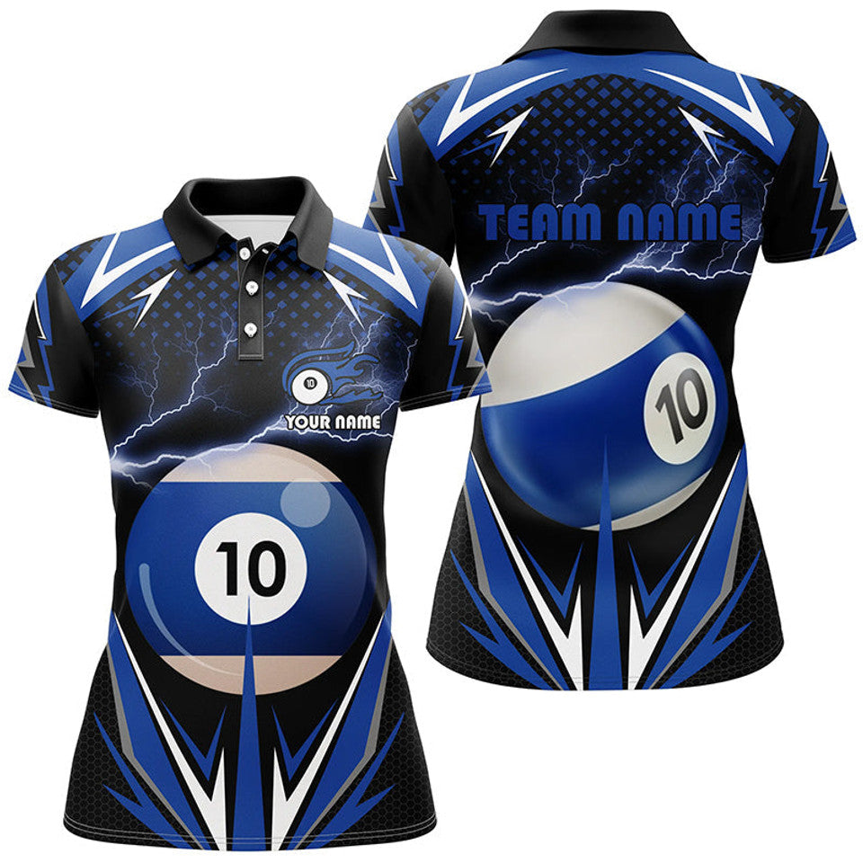 Custom 10 Ball Billiard Thunder Blue Design 3D Polo Shirts Women's Polo Shirts S-5XL