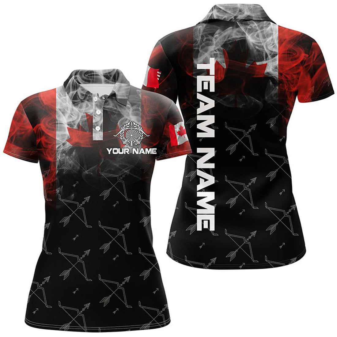 Custom Vintage Smoke Canadian Flag 3D Archery Bows Women's Polo Shirts S-5XL