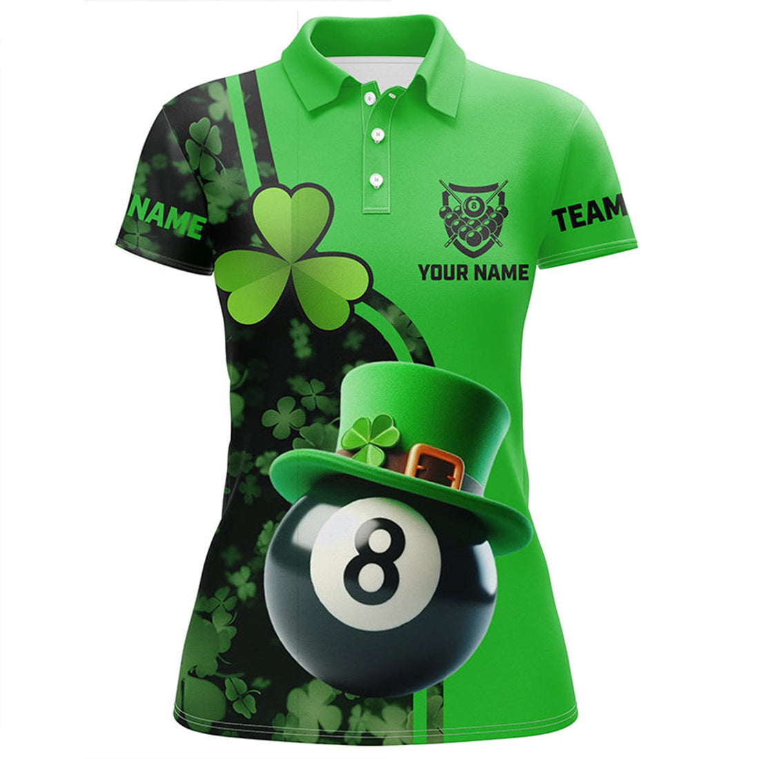 Custom St Patricks Day Shamrock 8 Ball Billiard Women's Polo Shirts S-5XL