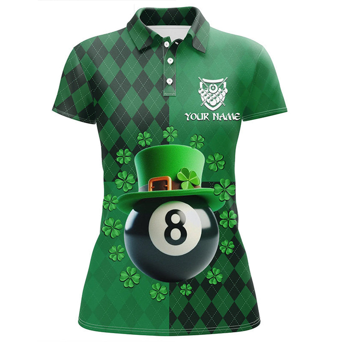 Custom Name Shamrock Billiard 8 Ball St Patricks Day 3D Women's Polo Shirts S-5XL
