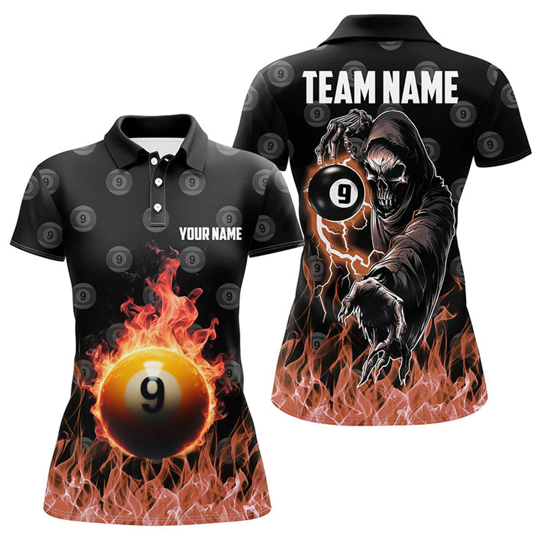 Custom Flame Skull Billiard for Women Stylish Design Women's Polo Shirts S-5XL
