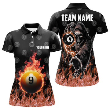 Custom Flame Skull Billiard for Women Stylish Design Women's Polo Shirts S-5XL