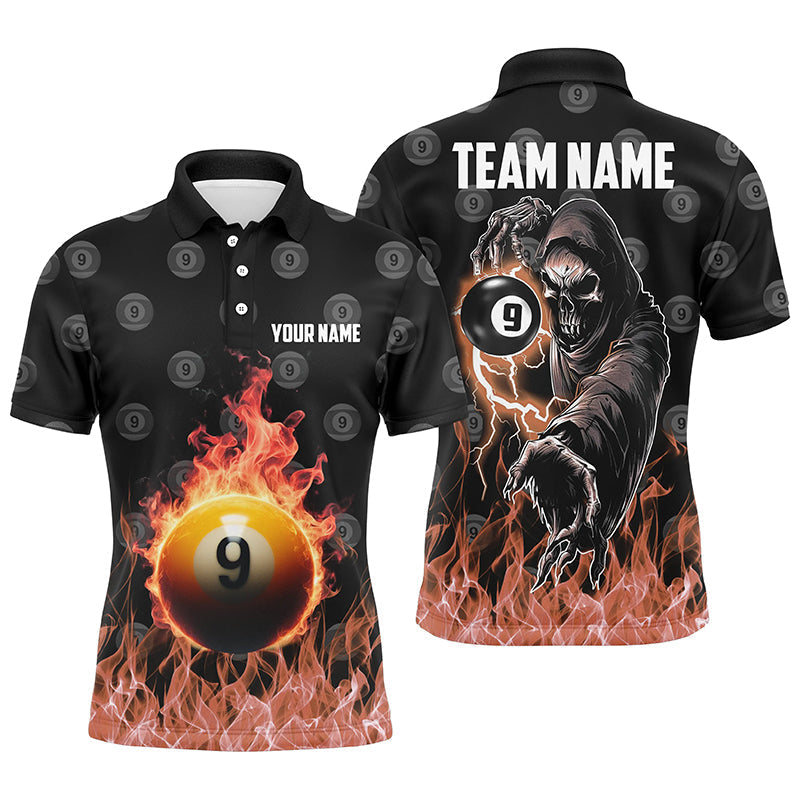 Flame 9 Ball Pool Billiard Shirt for Men Custom Skull Men's Polo Shirt